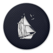 Chrome Sailboat auf Navy Carbon Fibre Print Keramikknauf (Vorderseite)