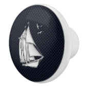 Chrome Sailboat auf Navy Carbon Fibre Print Keramikknauf (Rechts)