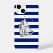 Chrome Sailboat Print on Navy Strips Case-Mate iPhone Hülle (Rückseite)