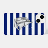 Chrome Sailboat Print on Navy Strips Case-Mate iPhone Hülle (Rückseite (Horizontal))