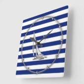 Chrome Sailing on Nautical Stripes Quadratische Wanduhr (Winkel)
