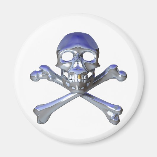 Chrome-Schädel und Kreuzknochen Magnet (Vorne)