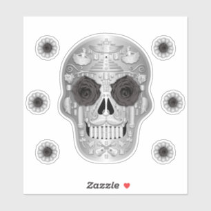 Chrome (Schwarze Rose) Calavera Sticker