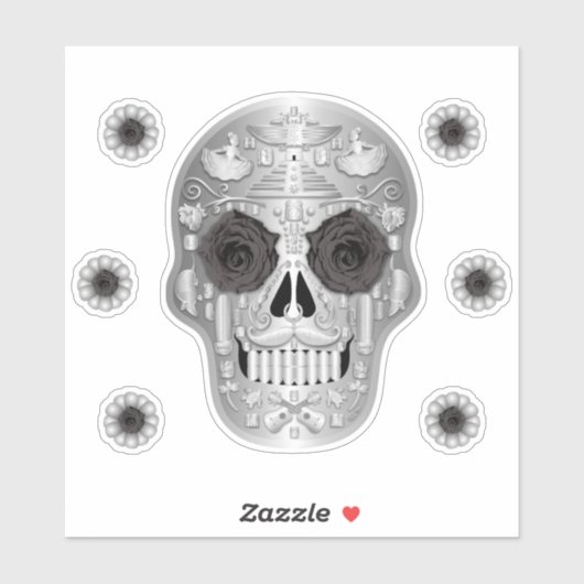 Chrome (Schwarze Rose) Calavera Sticker (Blatt)