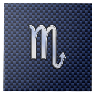 Chrome Scorpio Zodiac Sign auf Blue Carbon Fibre Fliese
