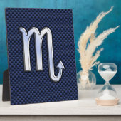 Chrome Scorpio Zodiac Sign auf Blue Carbon Fibre Fotoplatte (Seite)
