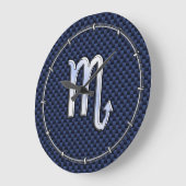 Chrome Scorpio Zodiac Sign auf Blue Carbon Fibre Große Wanduhr (Winkel)