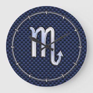 Chrome Scorpio Zodiac Sign auf Blue Carbon Fibre Große Wanduhr