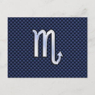 Chrome Scorpio Zodiac Sign auf Blue Carbon Fibre Postkarte