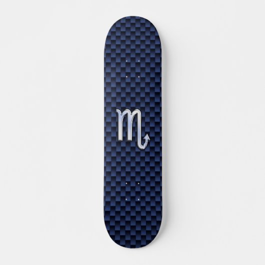 Chrome Scorpio Zodiac Sign auf Blue Carbon Fibre Skateboard (Vorne)