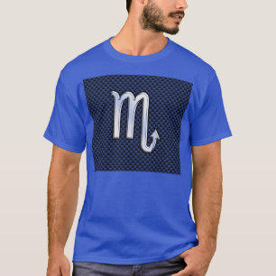 Chrome Scorpio Zodiac Sign auf Blue Carbon Fibre T-Shirt