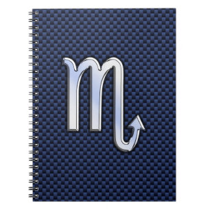 Chrome Scorpio Zodiac Sign on Blue Carbon Fibre Notizblock