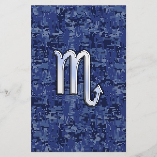 Chrome Scorpio Zodiac Sign on Navy Blue Camo Briefpapier (Vorderseite)