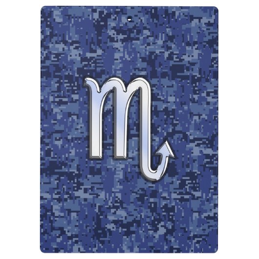 Chrome Scorpio Zodiac Sign on Navy Blue Camo Klemmbrett (Rückseite)