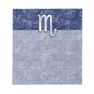 Chrome Scorpio Zodiac Sign on Navy Blue Camo Notizblock