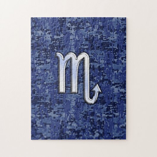 Chrome Scorpio Zodiac Sign on Navy Blue Camo Puzzle (Vertikal)