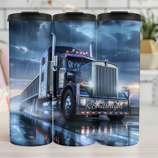 Chrome Semi Truck Rain Storm Thermosbecher
