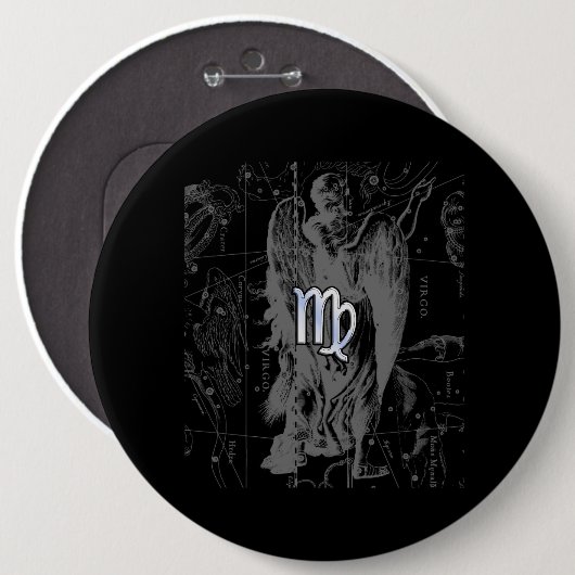 Chrome sieht Virgo Zodiac Sign auf Hevelius Button (Vorne & Hinten)