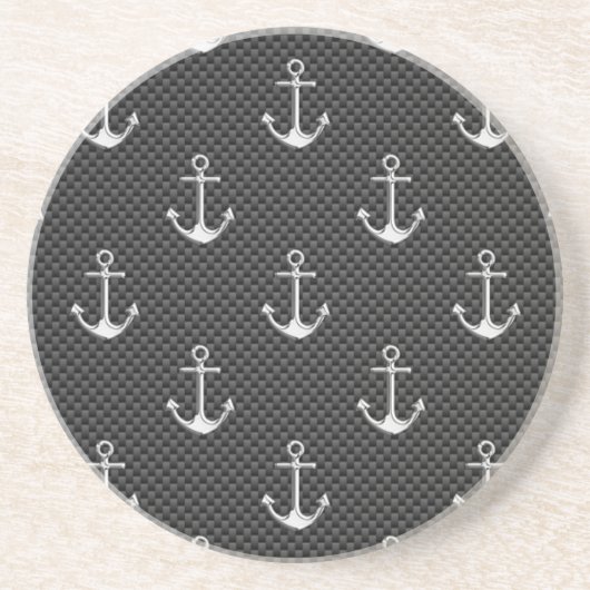 Chrome Silber Anker auf Carbon Fibre Muster Sandstein Untersetzer (Vorne)