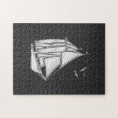 Chrome Silver like Sailboat on Carbon Fibre Puzzle (Horizontal)