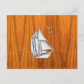 Chrome Silver like Sailboat on Teak Veneer Postkarte (Vorderseite)