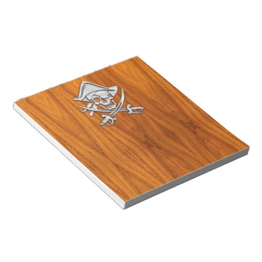 Chrome Silver Pirat on Teak Veneer Decor Notizblock (angewinkelt)