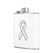 Chrome Silver Print Belted White Ribbon Awareness Flachmann (Links)