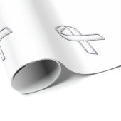Chrome Silver Print Belted White Ribbon Awareness Geschenkpapier (Rolleneckpunkt)