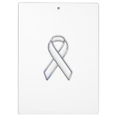 Chrome Silver Print Belted White Ribbon Awareness Klemmbrett (Rückseite)