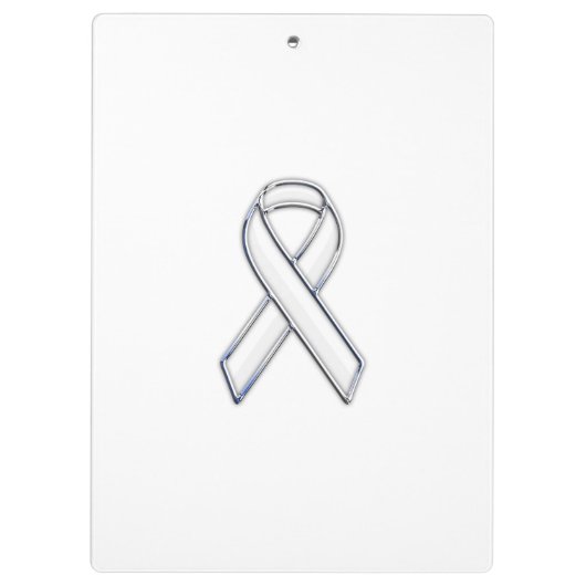Chrome Silver Print Belted White Ribbon Awareness Klemmbrett (Rückseite)