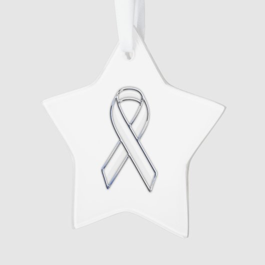 Chrome Silver Print Belted White Ribbon Awareness Ornament (Vorderseite)