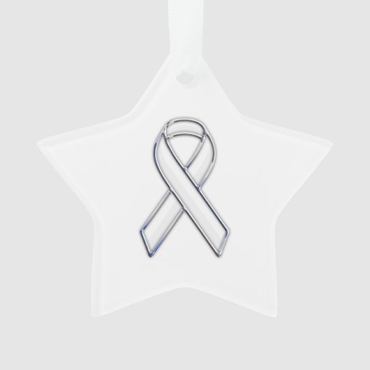 Chrome Silver Print Belted White Ribbon Awareness Ornament (Vorderseite)