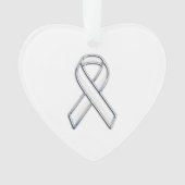 Chrome Silver Print Belted White Ribbon Awareness Ornament (Vorderseite)