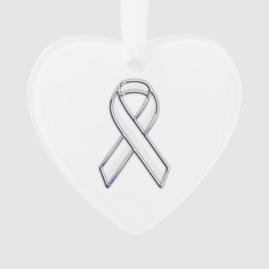 Chrome Silver Print Belted White Ribbon Awareness Ornament (Vorderseite)