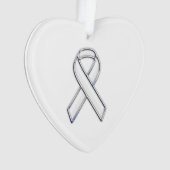 Chrome Silver Print Belted White Ribbon Awareness Ornament (Vorderseite)