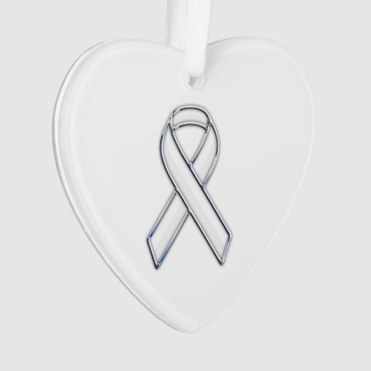 Chrome Silver Print Belted White Ribbon Awareness Ornament (Vorderseite)
