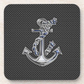 Chrome Silver Style Rope Anker auf Carbon Fibre Getränkeuntersetzer (Vorderseite)