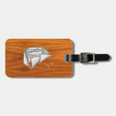 Chrome Silver wie Sailboat auf Teak Veneer Gepäckanhänger (Vorderseite horizontal)