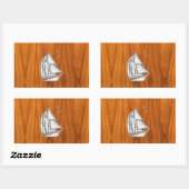 Chrome Silver wie Sailboat auf Teak Veneer Rechteckiger Aufkleber (Blatt)