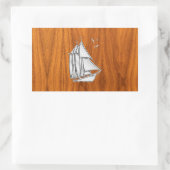 Chrome Silver wie Sailboat auf Teak Veneer Rechteckiger Aufkleber (Tasche)