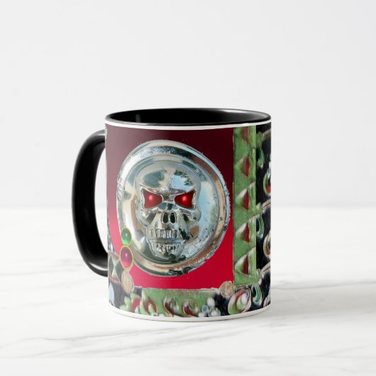 CHROME SKULL BLACK GREEN RED RUBY GEMSTONES TASSE (Vorderseite Links)