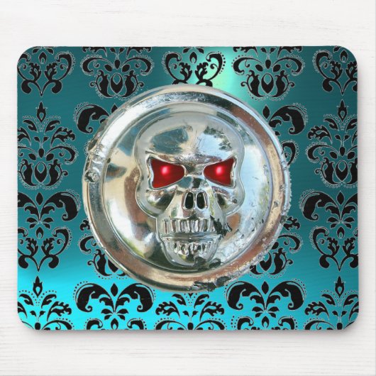 CHROME SKULL, Damask, Blue Aquamarine Mousepad (Vorne)
