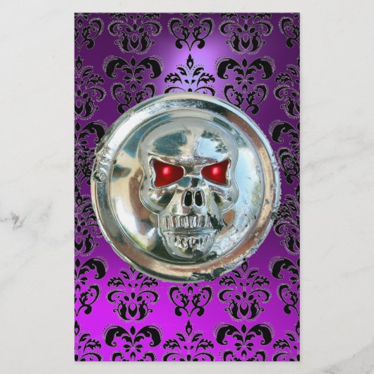 CHROME SKULL DAMASK Lila Amethyst Briefpapier (Vorderseite)