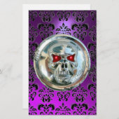 CHROME SKULL DAMASK Lila Amethyst Briefpapier (Vorne/Hinten)