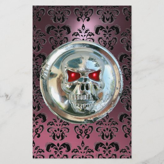 CHROME SKULL DAMASK Pink Lila Amethyst Briefpapier (Vorderseite)