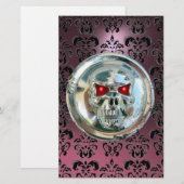 CHROME SKULL DAMASK Pink Lila Amethyst Briefpapier (Vorne/Hinten)
