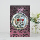 CHROME SKULL DAMASK Pink Lila Amethyst Briefpapier (Stehend Vorderseite)