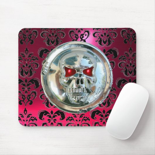 CHROME SKULL, Damaskus, rosafarbene Ruby Mousepad (Mit Mouse)