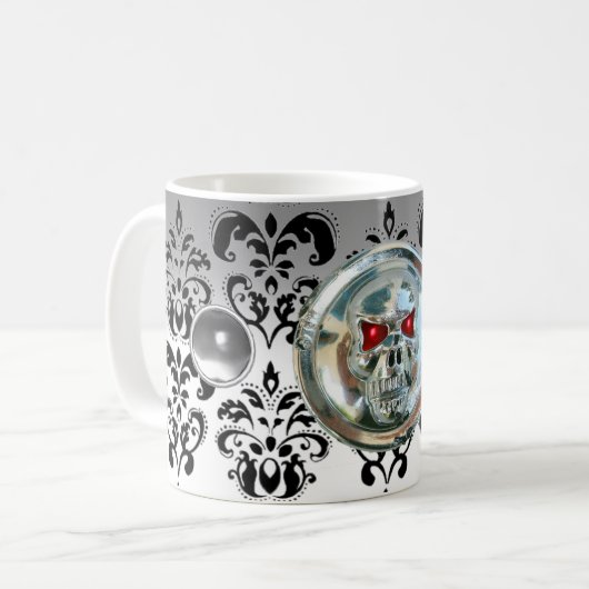 CHROME SKULL RIDERS WHITE BLACK DAMASK KAFFEETASSE (Vorderseite Links)