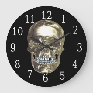 Chrome Skull Round Clock Große Wanduhr